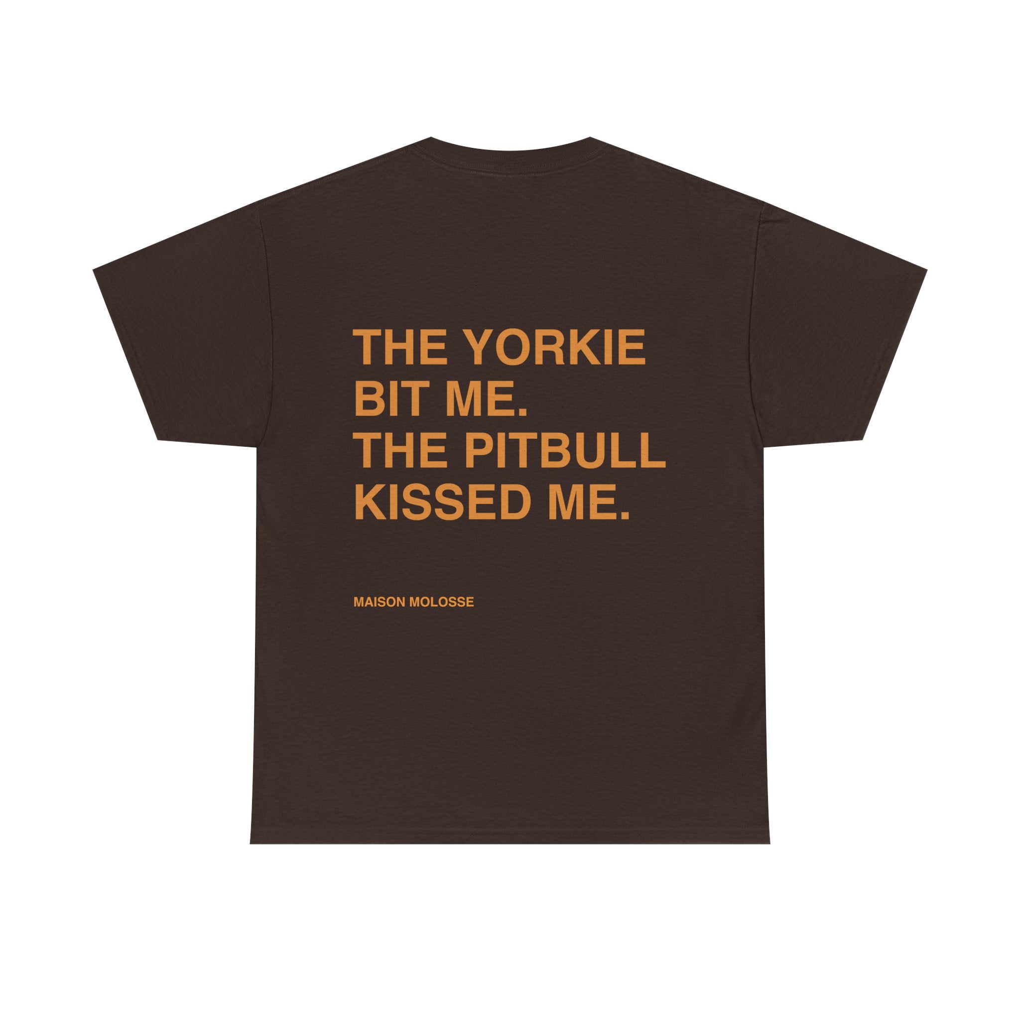 Yorkie Bites, Pitbull Loves - Heavy Cotton T-Shirt for Dog Owners