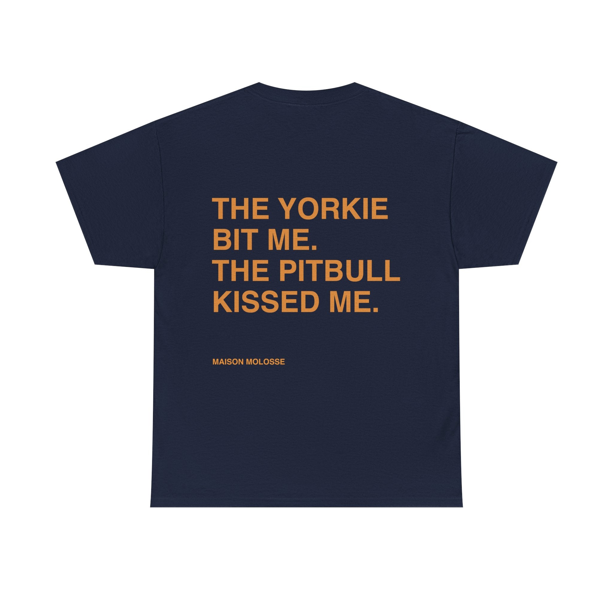 Yorkie Bites, Pitbull Loves - Heavy Cotton T-Shirt for Dog Owners